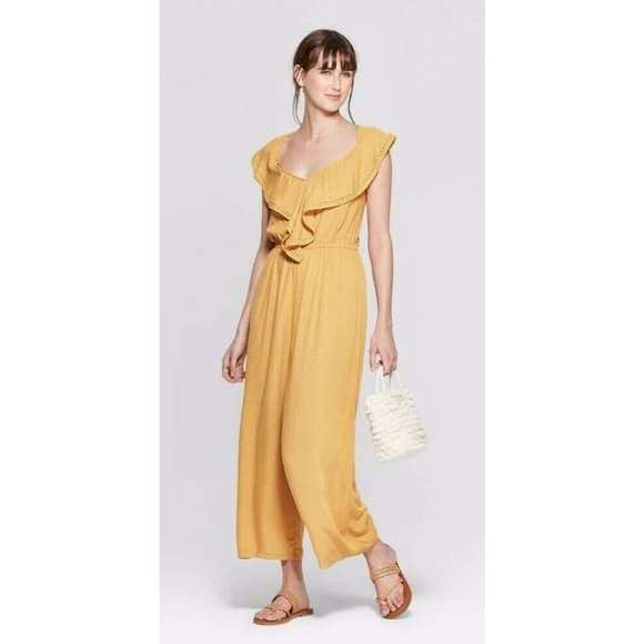 Xhilaration Mustard Yellow Jumpsuit Large NWT - Picture 1 of 5